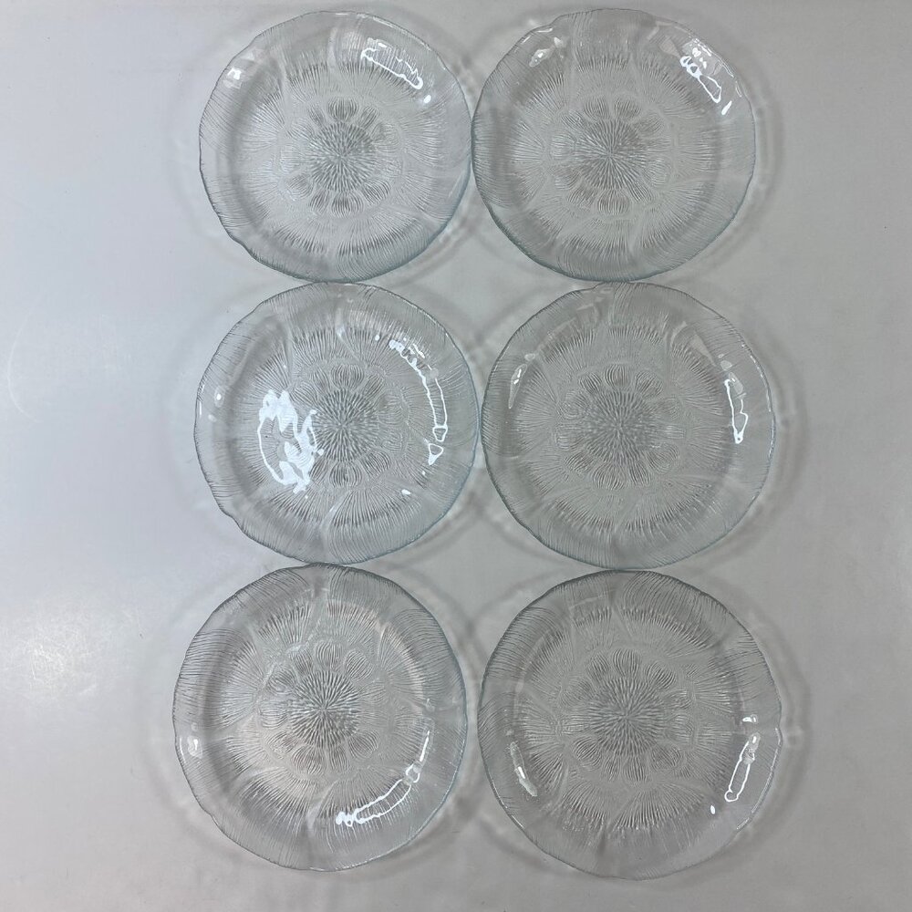 Arcoroc Fleur Canterbury Crocus Set 6 Glass Dessert Plates Embossed Textured